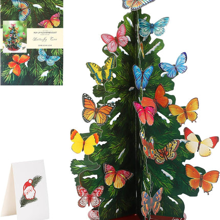 Pop Up DIY Folding Christmas Tree 19.7 Inch Fall Holiday Tree Home Decorations，with Butterfly，Christmas Decoration, Cards,Envelopes，for Christmas Indoor Outdoor Decoration (Butterfly)