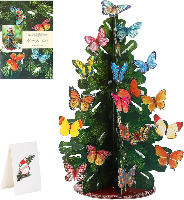 Pop Up DIY Folding Christmas Tree 19.7 Inch Fall Holiday Tree Home Decorations，with Butterfly，Christmas Decoration, Cards,Envelopes，for Christmas Indoor Outdoor Decoration (Butterfly)