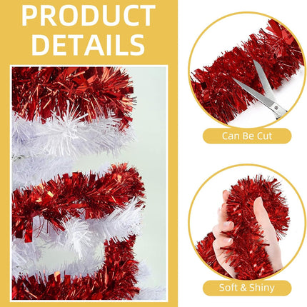 100 FT Red Tinsel Garland Christmas Halloween Tinsel Garland Decorations Metallic Tinsel Twist Garland for Christmas Tree Year Holiday Birthday Party Decorations (3.54" x 50', Red)