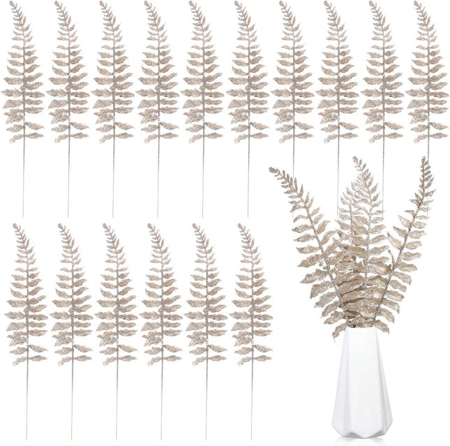 Yunsailing 16 Pcs Christmas Tree Picks and Sprays Artificial Tropical Leaf Christmas Tree Decorative Sprays Glitter Leaf Garland Flashing Picks DIY Bouquet Stem Floral Branches for Xmas(Champagne)