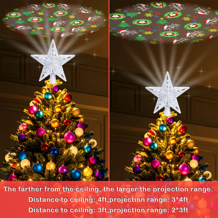 Christmas Tree Topper Lighted with 8 Projection Modes, Christmas Star Tree Topper Built-in LED Rotating Lights, 3D Silver Star Tree Top Glitter Projector for Xmas Party Holiday Decorations