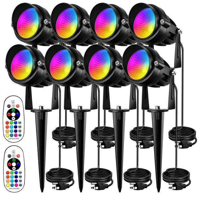Spotlight Outdoor: 10W RGBW LED Landscape Lights Spot Lights Outdoor with 16 Color Changing for Yard Garden Decor Halloween Christmas Spotlight, Landscape Lighting with Remote IP67 Waterproof (8 Pack)