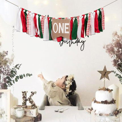 Italian Picnic Theme 1st Birthday High Chair Banner - Italian/Pizza Themed Fabric Garland For Boys Girls' First Birthday Party, Cake Smash Photo Prop HighChair Banner(Christmas cloth banner)