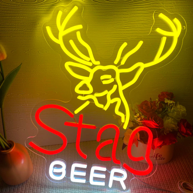 Symone Beer Neon Signs for Wall Decor,Dimmable Beer Deer Led Neon Light,USB Powered Business Signs for Man Cave Bar Pub Restaurant Party Christmas Birthday s（17.1 12.8in）