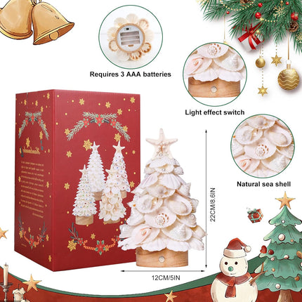 Sea Shells Christmas Tree Handmade Crafts Tabletop Shells Christmas Tree with LED Light, for Christmas & Beach Decoration, Party Birthday , Home Decor, Figurines Christmas Tree