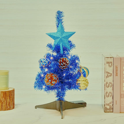 Tabletop Christmas Tree Mini Small 18 inches Blue Christmas Trees Artificial Classic Tinsel Feather Tree Tabletop Christmas Decor Halloween Collection
