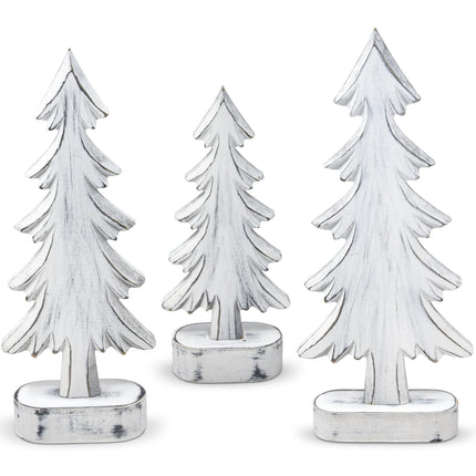 Set of 3 Christmas Trees Wooden Table Decorations Centerpiece Holiday Wood White Tree on Base Tiered Tray Tabletop Sign Decor 3 Sizes for Office Dining Mantle Home Winter Xmas Party Supplies