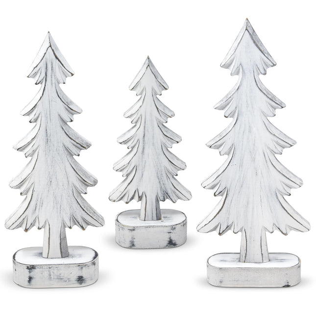 Set of 3 Christmas Trees Wooden Table Decorations Centerpiece Holiday Wood White Tree on Base Tiered Tray Tabletop Sign Decor 3 Sizes for Office Dining Mantle Home Winter Xmas Party Supplies
