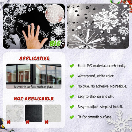 Super Huge Christmas Window Clings Static Snowflake Christmas Decorations, Reindeer Xmas Decor Winter Wonderland Decorations Window Stickers Decals for Indoor Christmas Decoration Party (4 Sheets)