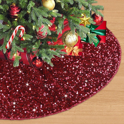 Burgundy Tree Skirt Christmas Decorations 21 Inch Sequined Tree Skirt Sparkly Soft Velvet Christmas Tree Skirt Maroon Tabletop Tree Skirts for 3ft Miniature Trees Family Xmas Tree Mat for Home Decor