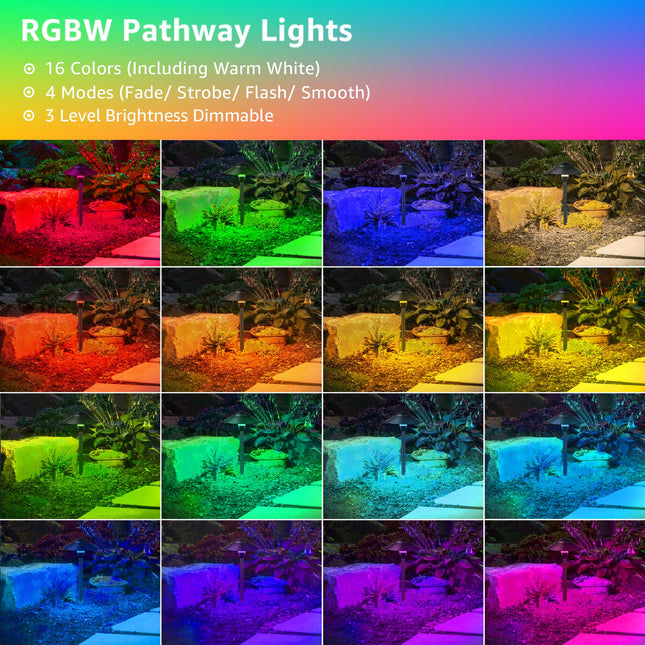 SUNVIE RGBW Low Voltage Landscape Lights 3W Color Changing Pathway Lights 12-24V Multi-Color Path Lights Waterproof for Yard Garden Walkway Holiday Landscape Lighting ETL Listed Cord, 12 Pack