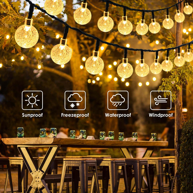 YIQU 2-Pack Solar String Lights Outdoor, Total 52FT 80 LED Crystal Globe Solar Lights Outdoor Waterproof with 8 Lighting Modes for Tree Garden Patio Balcony Party Wedding Decorations (Warm White)