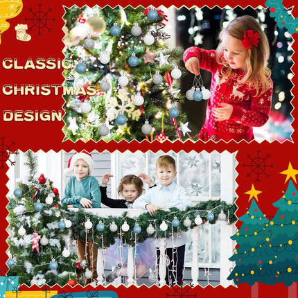 Liliful 72 Pcs Mini Christmas Balls Mini Xmas Ball Tree Hanging Ornaments Glitter Christmas Ball for Christmas Tree Party Wedding Indoor Outdoor Holiday Decoration (White, Silver, Blue,1.18 Inch)