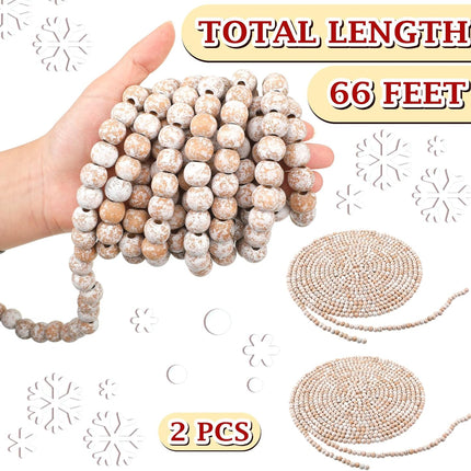 Giegxin 2 Pcs 66 Feet in Total Christmas Wooden Bead Garland Decor Christmas Tree Decorations Handmade Christmas Garland Boho Farmhouse Garland Wood Garland for Christmas Holiday Favors (Rustic White)
