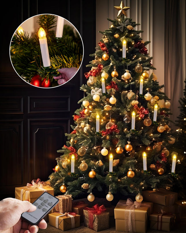 Homemory 20 PCS LED Window Candles with Remote Timer, Battery Operated Flameless Taper Christmas Candles Light with Clips/Suction Cups, Flickering Warm White Light, Dia 0.7''x 4''