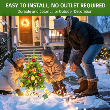 2Pcs Prelit Porch Christmas Trees 30 inch Lighted Outdoor Christmas Trees 120 LED Warm Light Lighted Pathway Flowerpot Christmas Trees with Timer Function Auto On/Off 8 Mode Lighting Battery Powered