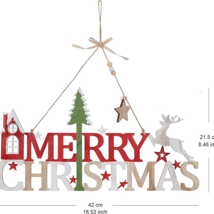 Wooden Merry Christmas Signs (Twinpack: 16.5 Inch Santa + 16.5 Reindeer)