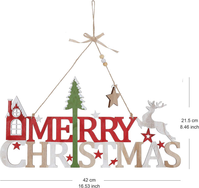 Wooden Merry Christmas Signs (Twinpack: 16.5 Inch Santa + 16.5 Reindeer)