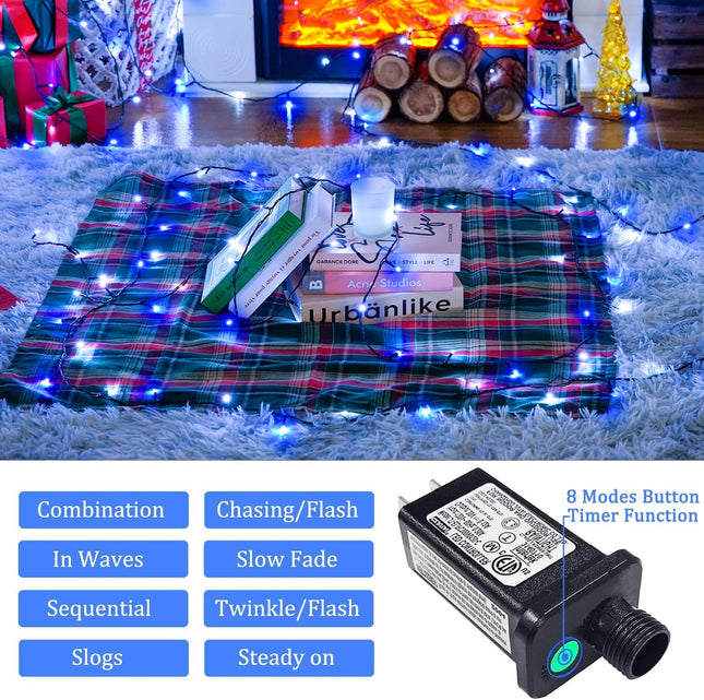 JMEXSUSS 66ft 200 LED Blue and White Christmas Lights, Outdoor Christmas String Lights Plug in, Expandable Christmas Lights for Tree Outside Party Home Decorations