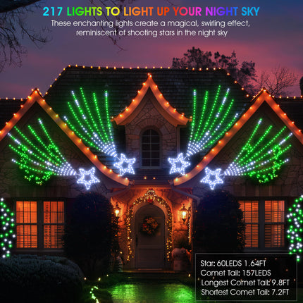 Extra Large Interstellar Comet Lights - 41 Modes 11 Ft Romantic Flowing Falling Christmas Shooting Star Lights for House Outdoor Indoor with Remote and Clips Hanging to Wall Fence Stairs Waterproof