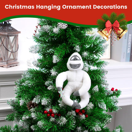 Christmas Tree Topper Abominable Snow Monster Ornament, Poseable Handmade Abominable Chimpanzees Hugger with Star, Can be Hung Snowman Tree Topper Xmas Decorations (White)