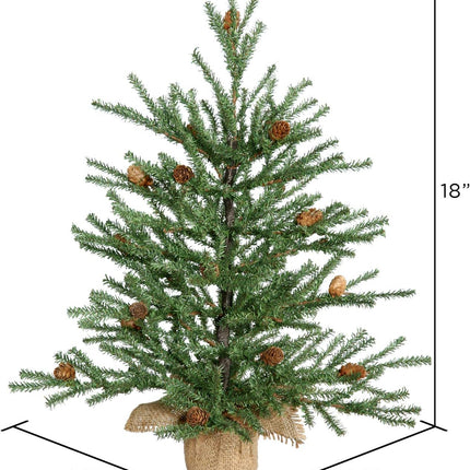 Vickerman 1.5 Foot Tall Caramel Pine Artificial Christmas Tree Unlit, Seasonal Indoor Home Decor with Decorative Burlap Base - Featuring Decorative Pine Cones