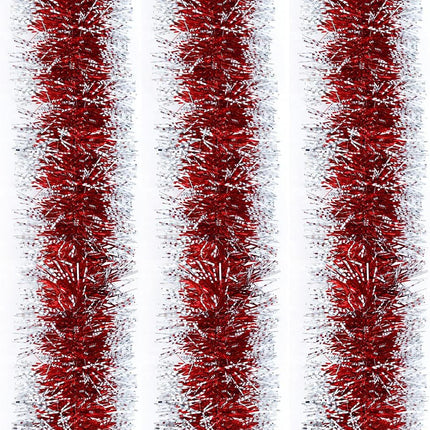25ft Christmas Tinsel Garland, Christmas Tree Ornaments Home Party Classic Shiny Sparkly Ceiling Hanging Decorations, 4 inch Wide Filaments Red Silver Edge.