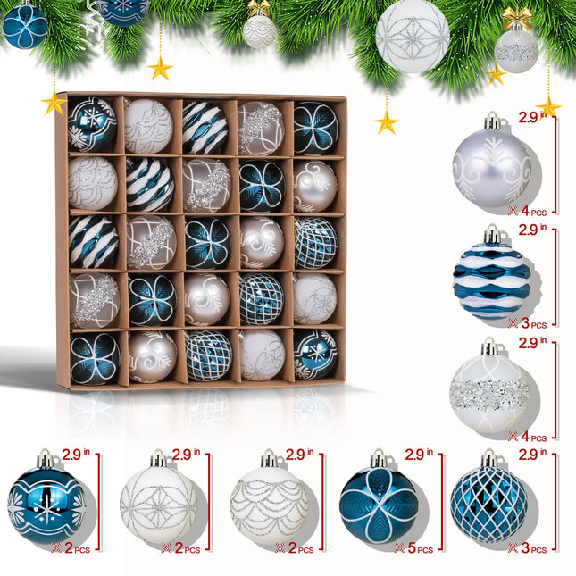 25pcs Christmas Tree Balls, 2.36" Christmas Ornament Decorations Shatterproof Ornaments Night Blue Color Painted Christmas Baubles Decorations for Party Wedding Christmas Decor