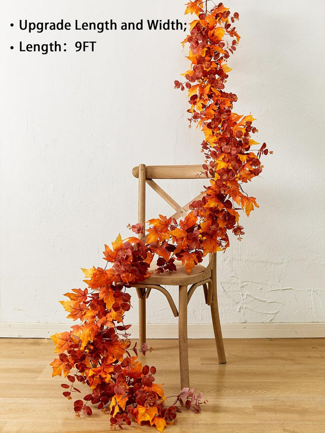 Thanksgiving Decorations - Fall Decor - Fall Garland - 9FT Autumn Maples Leaf Garland for Autumn Decor Hanging Vine Garland for Halloween Thanksgiving Decor Home Wedding Fireplace Party Christmas