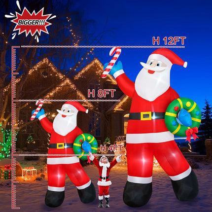 8FT Christmas Inflatable Santa Claus Outdoor Decoration, Inflatable Santa Holds Garland Blow Up Yard Decorations Built-in LEDs, Inflatable Christmas Decorations for Xmas Party Yard Garden Lawn