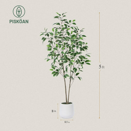 Artificial Ficus Tree, 5FT Fake Silk Ficus Plant with Planter, Indoor Faux Ficus Trees Covered Lifelike Green Moss Floor Plants for Home Office Living Room Decor and Housewarming s