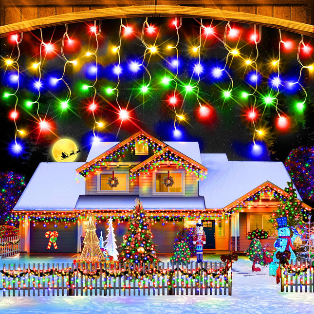 KNO 50ft 480 LED Christmas Lights Outdoor Decorations with 90 Drops, 8 Modes Timer Indoor Curtain Fairy Light, Commercial Waterproof LED String Light Decor for Wedding Party Christmas(Multicolor)