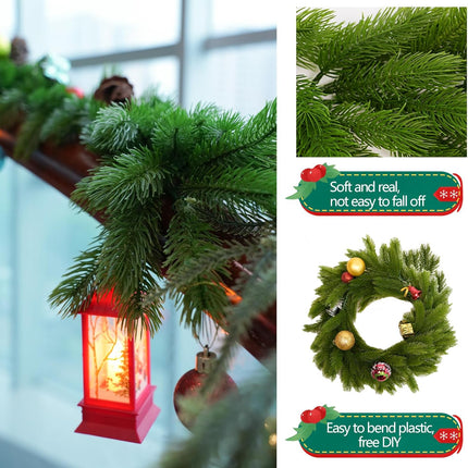 Christmas Rattan Garland, Norfolk Pine Garland Artificail Christmas Garland Branches Holiday Decorations Pine Garland for Doors Christmas Trees Indoor and Outdoor (Green)