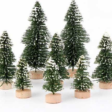 8Psc Mini Christmas Tree Bottle Brush Trees - Flocked Artificial Christmas Trees with Wooden Base for Christmas Decorations - Small Christmas Decor for Christmas Party Craft & Home Decor (Blue-Green)