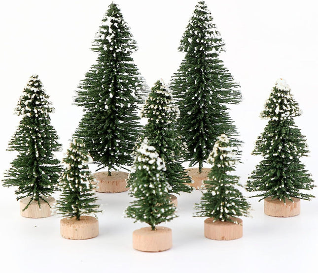 8Psc Mini Christmas Tree Bottle Brush Trees - Flocked Artificial Christmas Trees with Wooden Base for Christmas Decorations - Small Christmas Decor for Christmas Party Craft & Home Decor (Blue-Green)