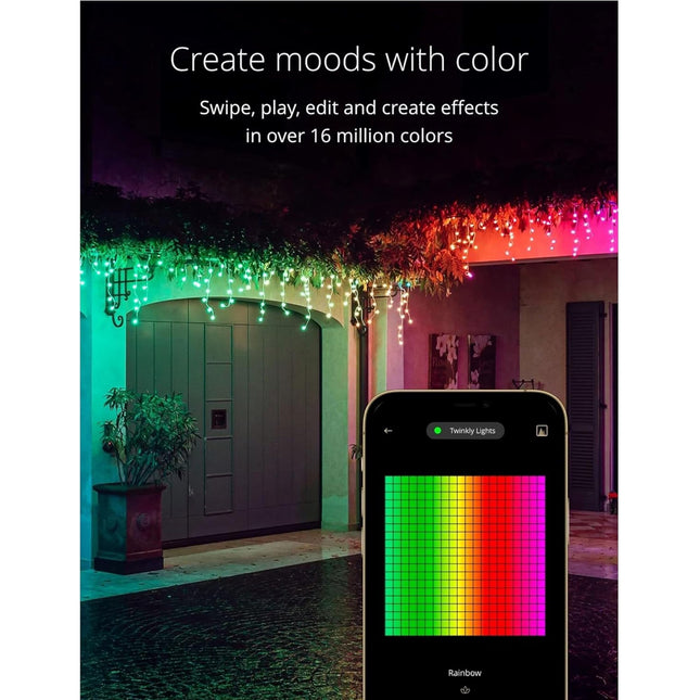Twinkly Icicle – App-Controlled LED Christmas Lights with 190 RGB+W (16 Million Colors + Pure Warm White) LEDs. Clear Wire. Indoor and Outdoor Smart Lighting Decoration