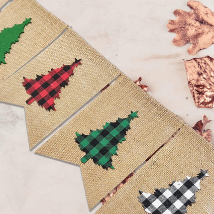 Doumeny Plaid Christmas Tree Burlap Banner Red Black Buffalo Check Christmas Garland Banner Green Christmas Gingham Banner Holiday Party Banner for Mantle Fireplace Wall Door Xmas Party Supplies Decor