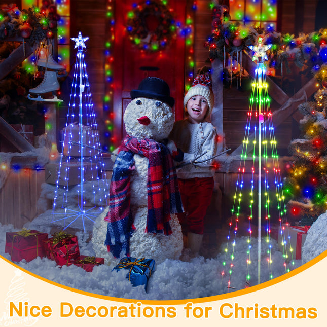 Ollny Christmas Tree Lights 5FT 140 LED, RGB 34 Modes Color Changing Outdoor String Light with Plug in Remote, Waterproof Star Lights for Xmas Outside Indoor Yard Porch Decorations