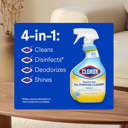 Clorox Disinfecting All Purpose Cleaner, Bleach Free, Crisp Lemon, 32 Fluid Ounces