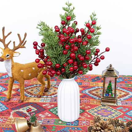 30 PCs Christmas Tree Picks Classic Christmas Picks 9.5 Inches Pine Needle Branches 6.5 Inches Red Holly Berry Stems for Winter Craft Wrapping Tree Garland Vase Floral Arrangements