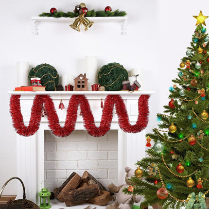 3 Pieces 59 Feet Christmas Foil Tinsel Garland, Metallic Tinsel Twist Garland Shiny Hanging Decorations for Holiday Tree, Party Supplies for Wedding, Birthday, Christmas (Red)