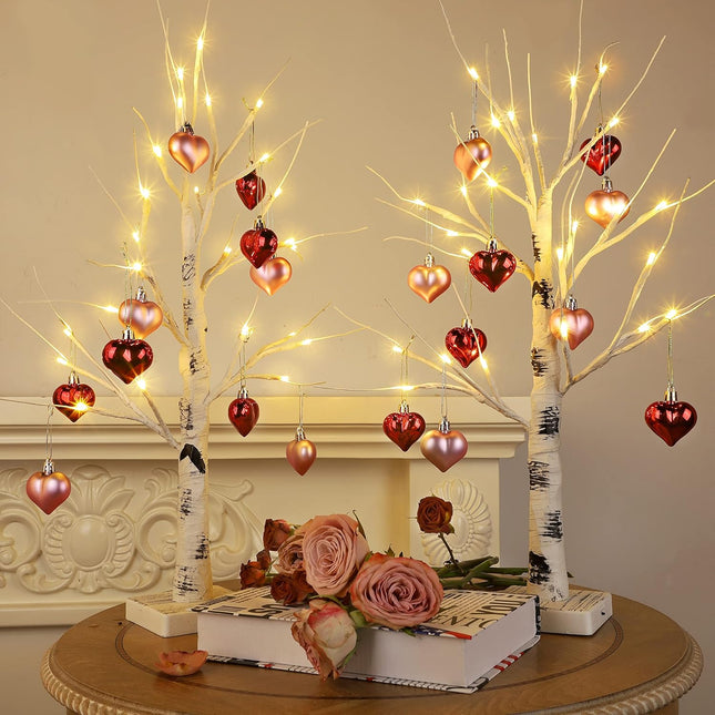 22 Inch Lighted Birch Tree, Pre-Lit White Birch Twig Tree Lights, Battery Operated Tabletop Tree Lights, Mini Artificial Trees with Lights for Centerpiece Mantel Home Decor, 2 Pack