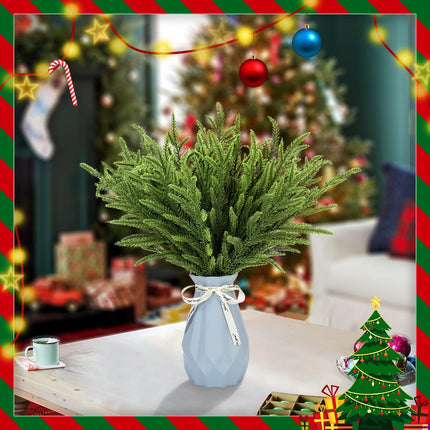 24Pcs Norfolk Pine Branches Stems 13.5" Artificial Pine Needles Sprigs Norfolk Pine Garland Accessories Vase Fillers Winter Fake Christmas Tree Picks Greenery Sprays for DIY Wreaths (24, Green)