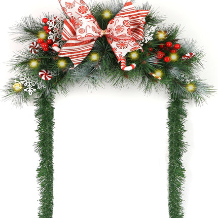 24 Inch Christmas Mailbox Swags with Lights, Battery Operated Prelit Artificial Christmas Arched Swags, Christmas Garland and Swags for Front Door Outdoor Mail Box Windows Decor