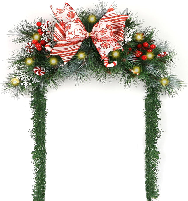 24 Inch Christmas Mailbox Swags with Lights, Battery Operated Prelit Artificial Christmas Arched Swags, Christmas Garland and Swags for Front Door Outdoor Mail Box Windows Decor
