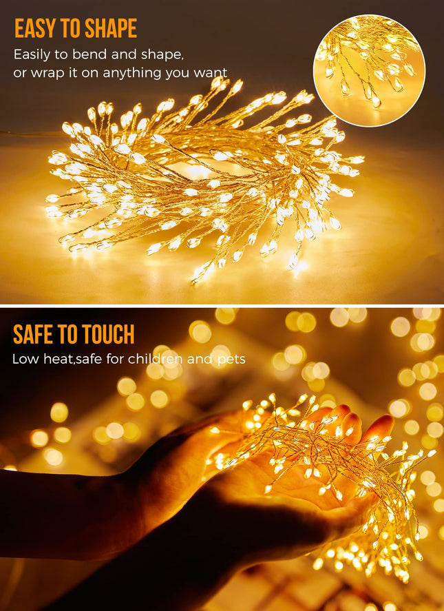 Brightown Solar Lights for Outside, 9.8Ft 120 LED Solar String Lights Outdoor Waterproof, 8 Modes Firecracker Balcony Lights for Tree Patio Christmas Party Wedding Decor (Warm White)