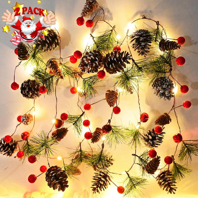Garland with Lights Christmas Pine Garlands 13 Feet 40 LED Battery Operated Garland with Red Berry and Led Lights Xmas Tree Garland Berry Lights Holiday Light for Home Windows Fireplace Stairs
