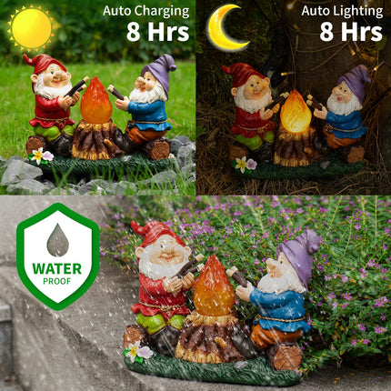 mopha Solar Garden Gnomes Statues Outdoor Christmas Flame Lights Decor, Resin s Figurines Outside Decoration Ornaments Clearance Gardening Decoration