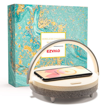 EZVALO for Her, Music Table Lamp with Wireless Charger, 4 in 1 Touch Bedside Lamp, Portable Bluetooth Speaker, Phone Holder, Dimmable LED Night Light Birthday s for Women, Men, Dad, Mom