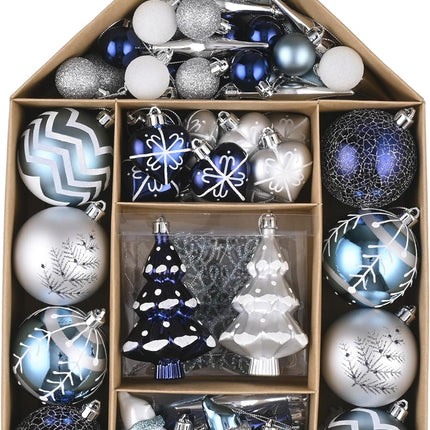 Valery Madelyn Christmas Ball Ornaments Decor, 70ct Winter Wishes Silver Blue Shatterproof Christmas Tree Ornaments Value Pack for Xmas Decoration